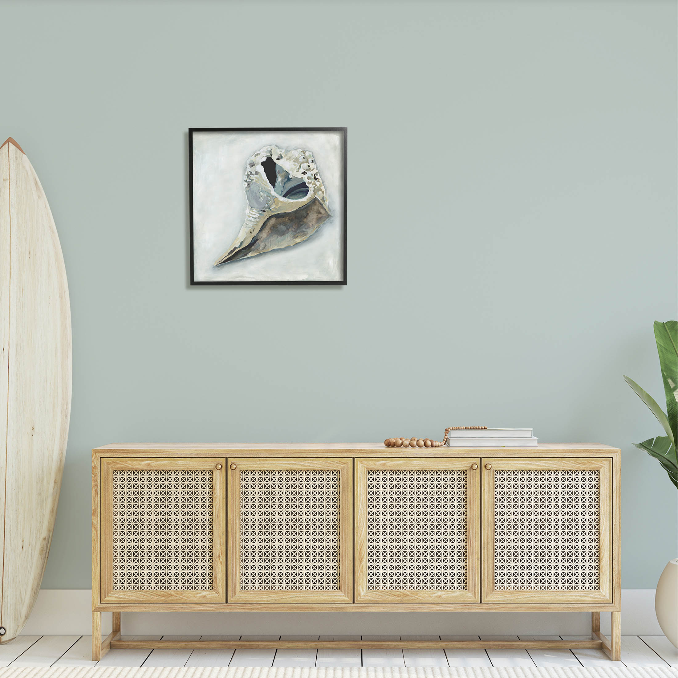 Stupell Industries Nautical Conch Seashell Painting Black Framed Art Print Wall Art, Design by Erica Christopher