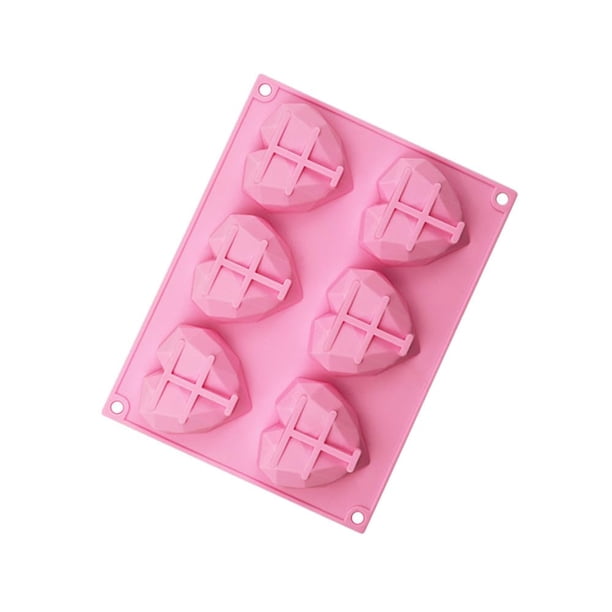 Molde de silicona con forma de corazón en forma de diamante 3D para chocolate, 6 cavidades, fácil de desmoldar, bandeja con forma de corazón para hacer mousse rompible
