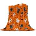thumbnail image 2 of Mantas de mansión embrujada de murciélagos de Halloween, manta de franela suave y cálida morada, cama con fantasmas sonrientes para sofá cama, regalos de Halloween xuanjing  unisex, 2 of 2