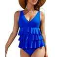 thumbnail image 2 of Dezsed Womens Tankini Swimsuits Ruffled Tank Top Tummy Control Bathing Suit Swimwear High Waisted Bikini Sets Blue S, 2 of 6
