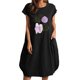 thumbnail image 1 of Vestido estampado de cuello redondo de manga corta de color sólido para mujer con bolsillos Vestido a media pierna Pompotops  ghjkhdj13252, 1 of 4