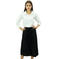 thumbnail image 4 of Bimba Women's Rayon Capri Wide Leg Culottes with Back Elastic Casual Summer Pants With Belt Black - XX-Large, 4 of 8