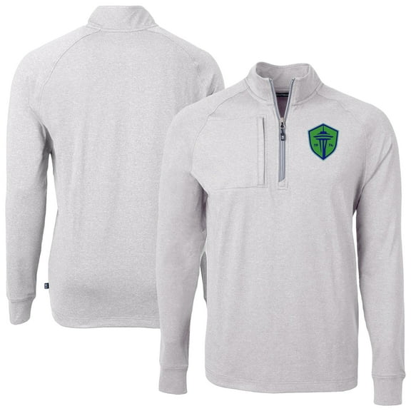 Men's-Cutter & Buck Heather Gray Seattle Sounders FC Adapt Eco Knit Heather Raglan Quarter-Zip Top