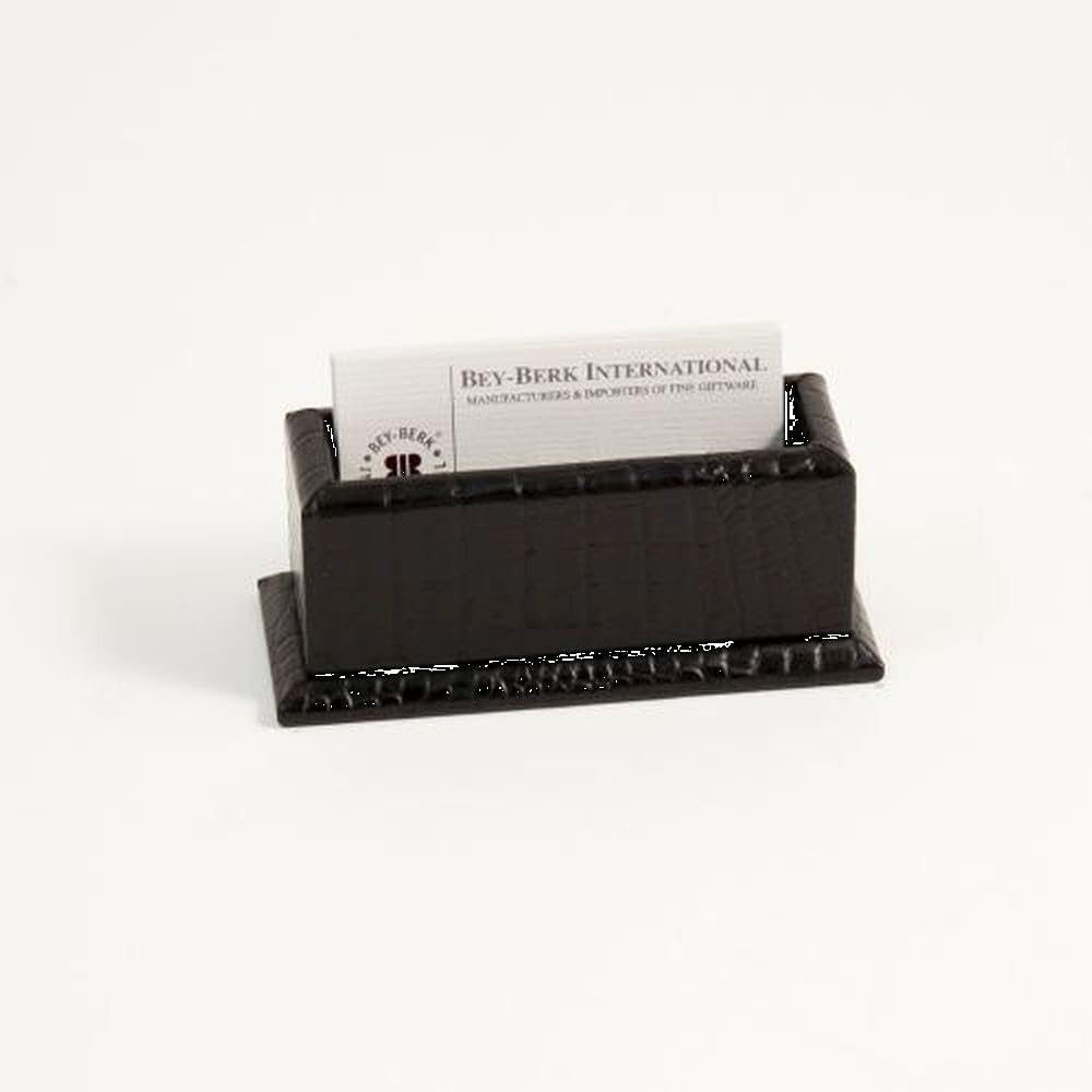 Business Card Holder, Black "Croco" Leather, D1514