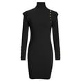 thumbnail image 5 of biudgviw Mini Dresses for Women Slim High Neck Ruffle Long Sleeve Fall Knit Dress Comfy Fashion Party Bodycon Dress, 5 of 7
