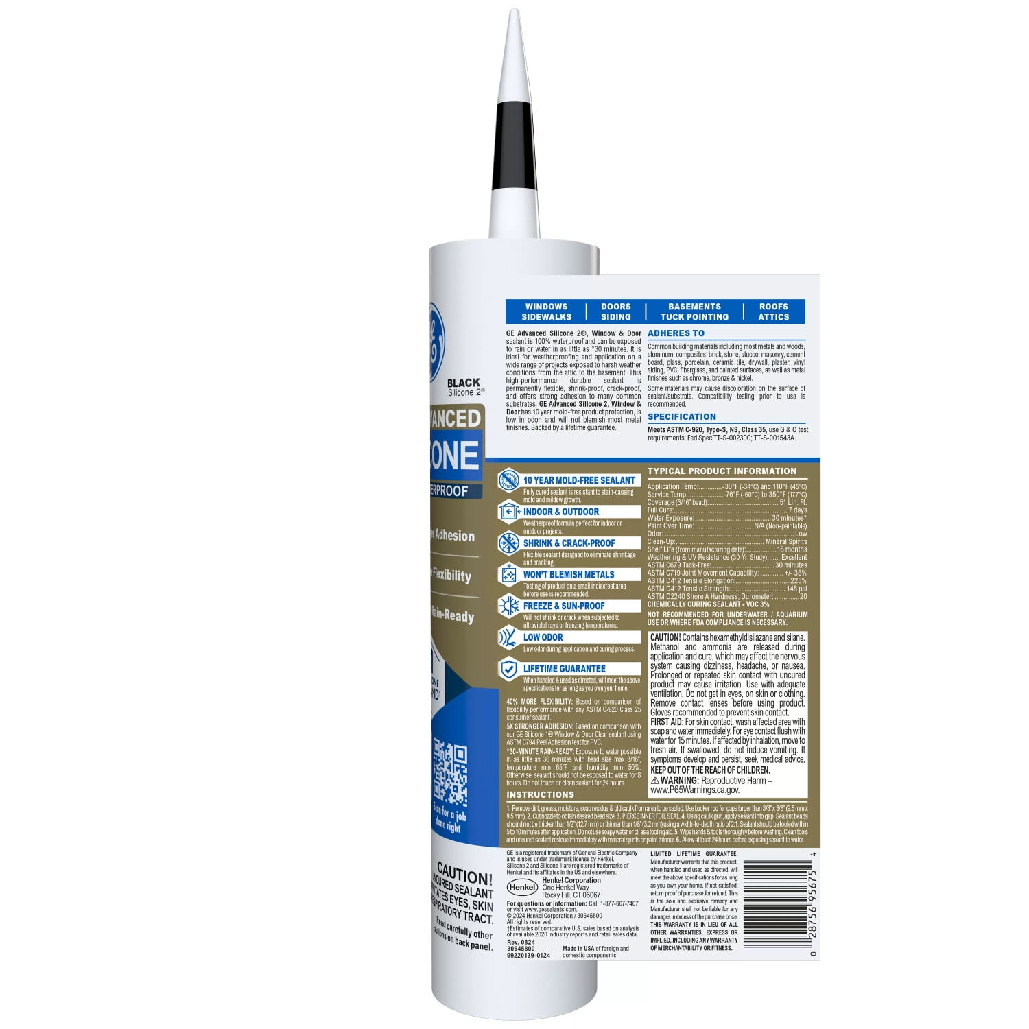 (6 pack) GE Advanced Silicone Window & Door Sealant, Pack of 1, Black 10.1 fl oz Cartridge