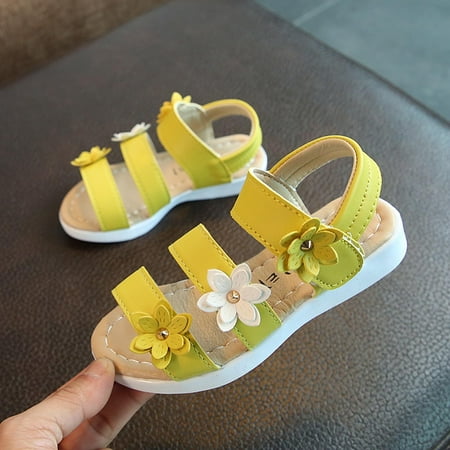 

VBXOAE Children Girls Sandals Princess Open-toed Soft Bottom Flowers Roman Beach Shoes