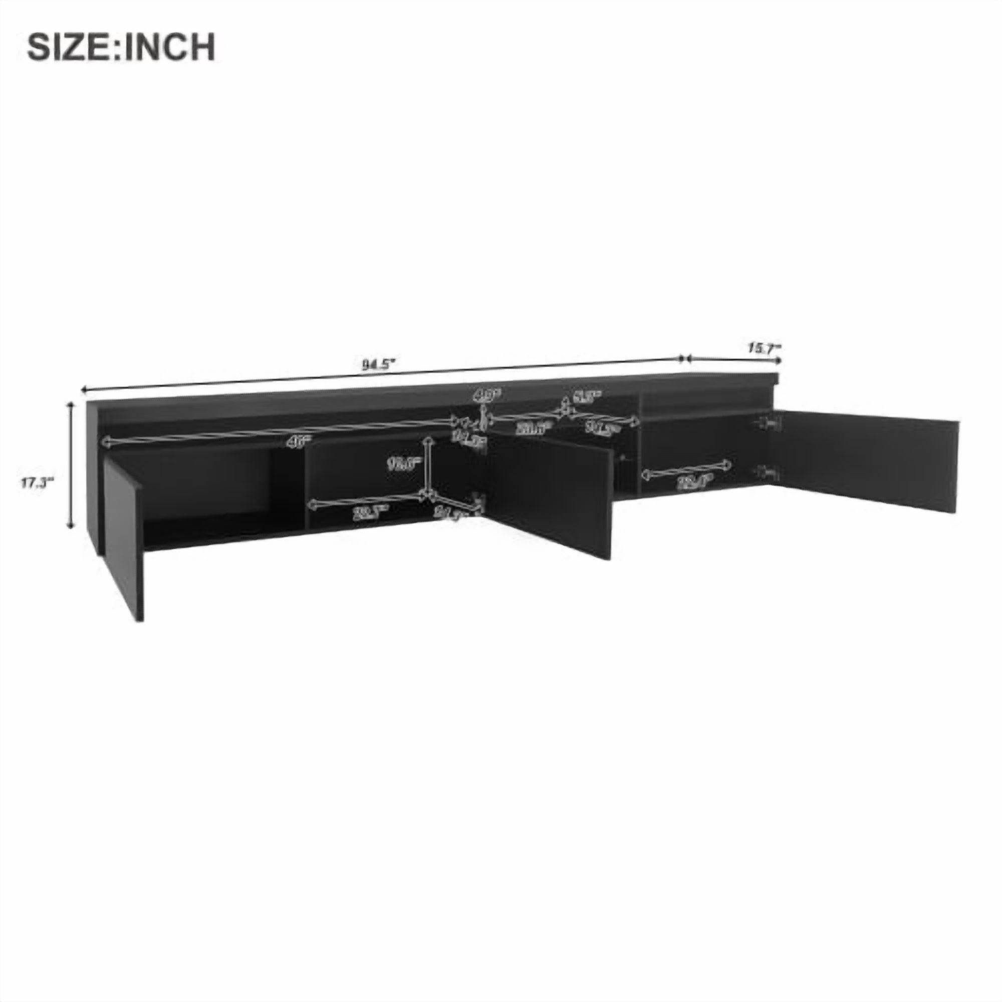 HICOMILA LED TV Stand for 80/90/100 inch TVs, Large Entertainment Center Console Table with 4 Glass Shelves & 2 Storage Cabinets, White