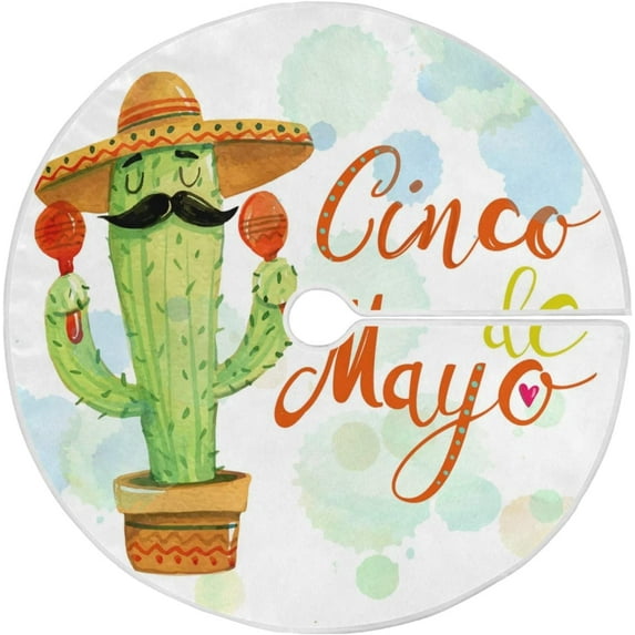 FMSHPON Watercolor Mexico Cactus Beard Xmas Christmas Tree Skirt Stand Mat for Holiday Party Decoration Indoor Outdoor 36 inches