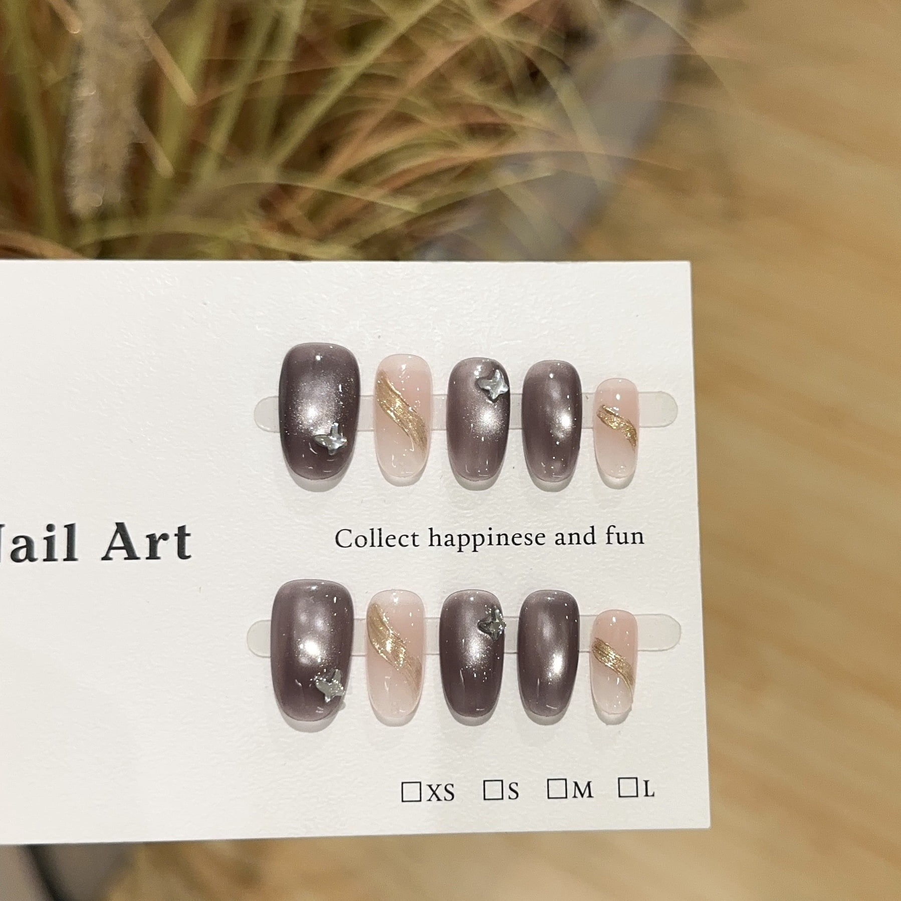 Purely handmade wearing nail advanced sense purple cat eye short nail art piece oval temperament light luxury fake nail patch