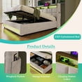 thumbnail image 4 of Queen Size Lift Up Storage Bed, Upholstered Platform Bed Frame with a Hydraulic Storage System, LED and USB Charging, Platform Bed with Wingback Headboard,Natural(Without Mattress), 4 of 7