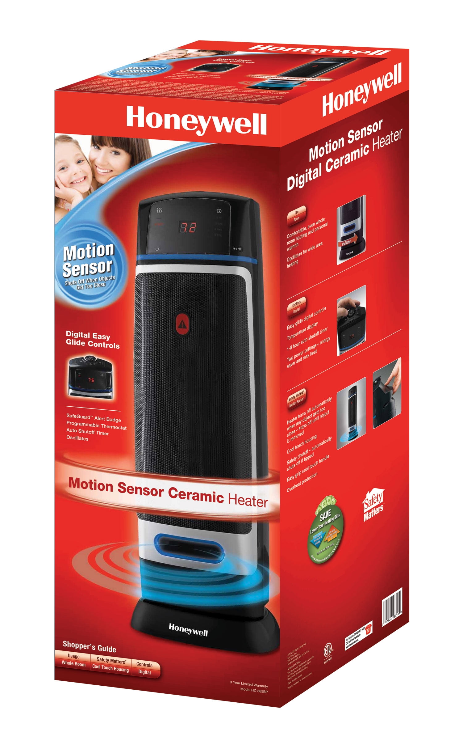 Honeywell Digital Motion Sensor Ceramic Room Heater Hz 385bp Black Walmart Com Walmart Com