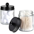 thumbnail image 6 of 4 Pack Apothecary Jars Bathroom Vanity Storage Organizer Set -Countertop Canister with Stainless Steel Lids &Cute Stickers - Qtip Dispenser Holder for Qtips,Cotton Swabs,Makeup Sponges(Black), 6 of 9