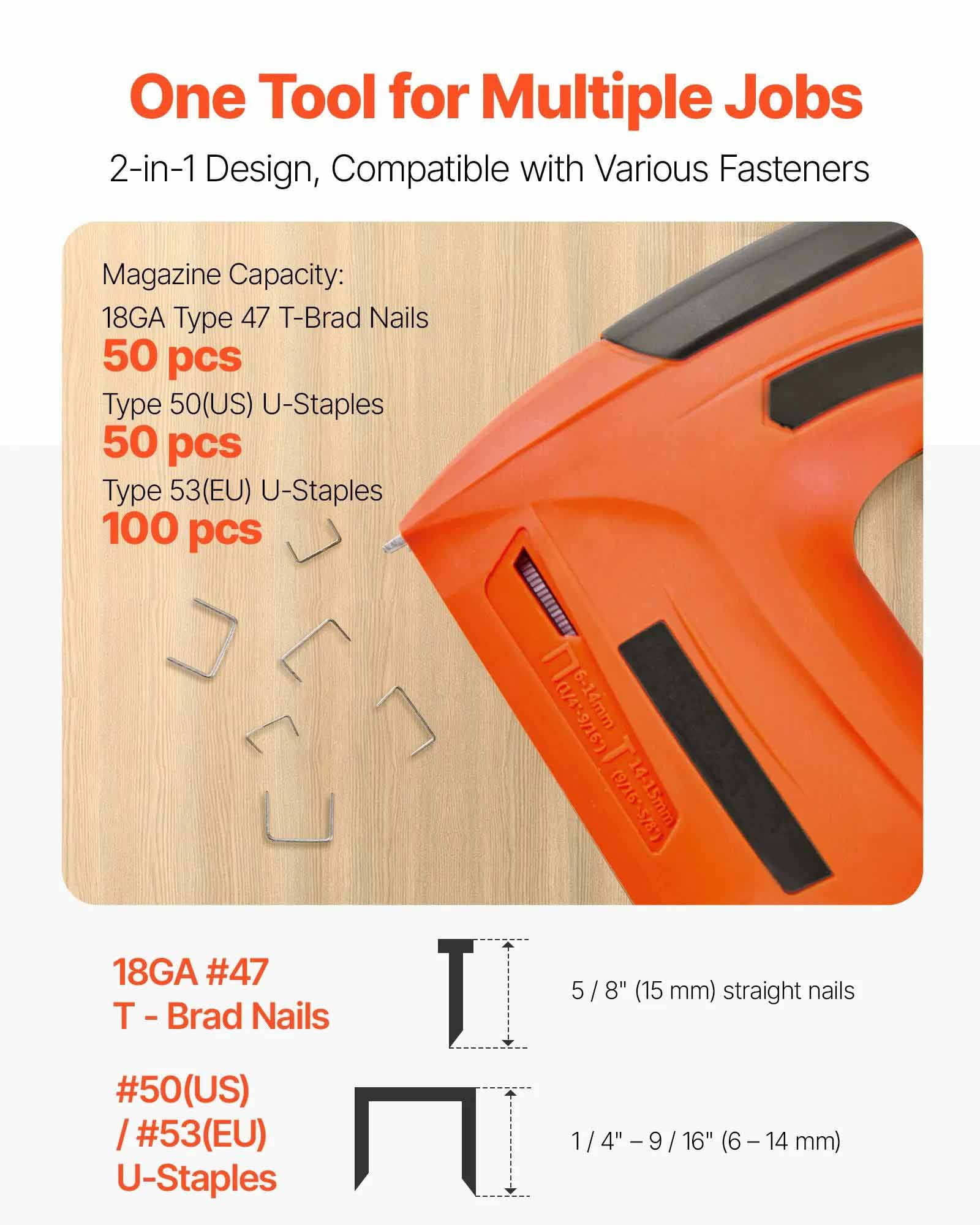Cordless Brad Nailer, 2 in 1 Nail Gun Staple Gun with 1000 Pcs Staples and 1000 Pcs Nails, Non-Slip Rubber Grip for Woodworking, Carpentry and DIY Projects