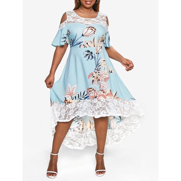 Vestido Midi de Encaje con Estampado Floral en Talla Extra Rosegal Vestidos Estampados Tallas Grandes