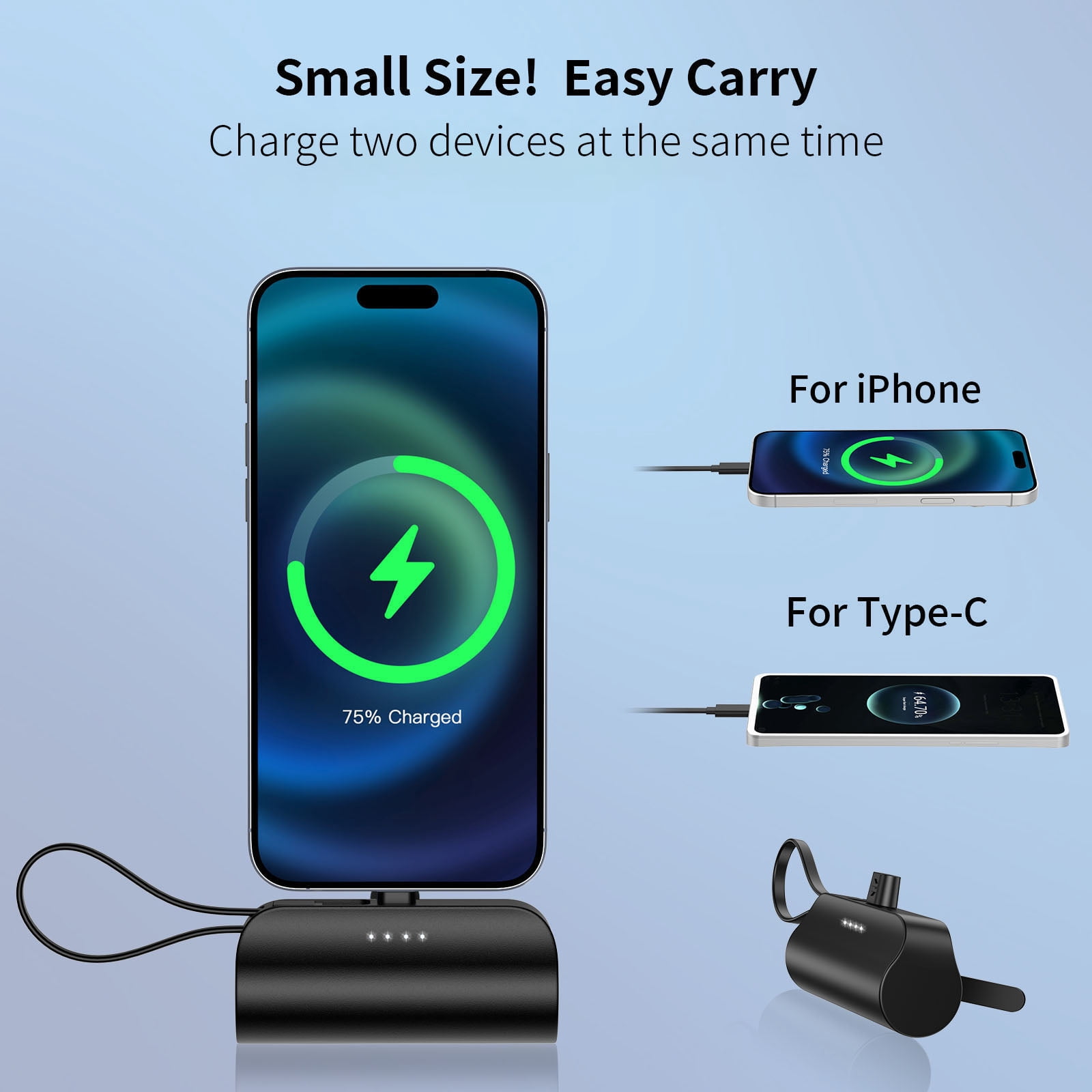 Mini Power Bank, 5,000mAh+5,000mAh Portable Charger 18W Compatible with iPhone 16 Series, Samsung, iPad Pro/Air