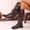 Brown, variant on Women Knee High Slouch Boots Winter Solid Color Round Toe Side Zipper Chunky Heel Buckled Decor Mid-calf Boots for Out Going White 37