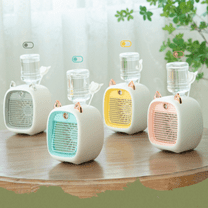 Small Fan, Portable Mini Fan with Spray & Humidifier, 3 Speed Rechargeable USB Desk Fan, Battery Powered Personal Cooling Fan for Home, Office, or Travel(White)