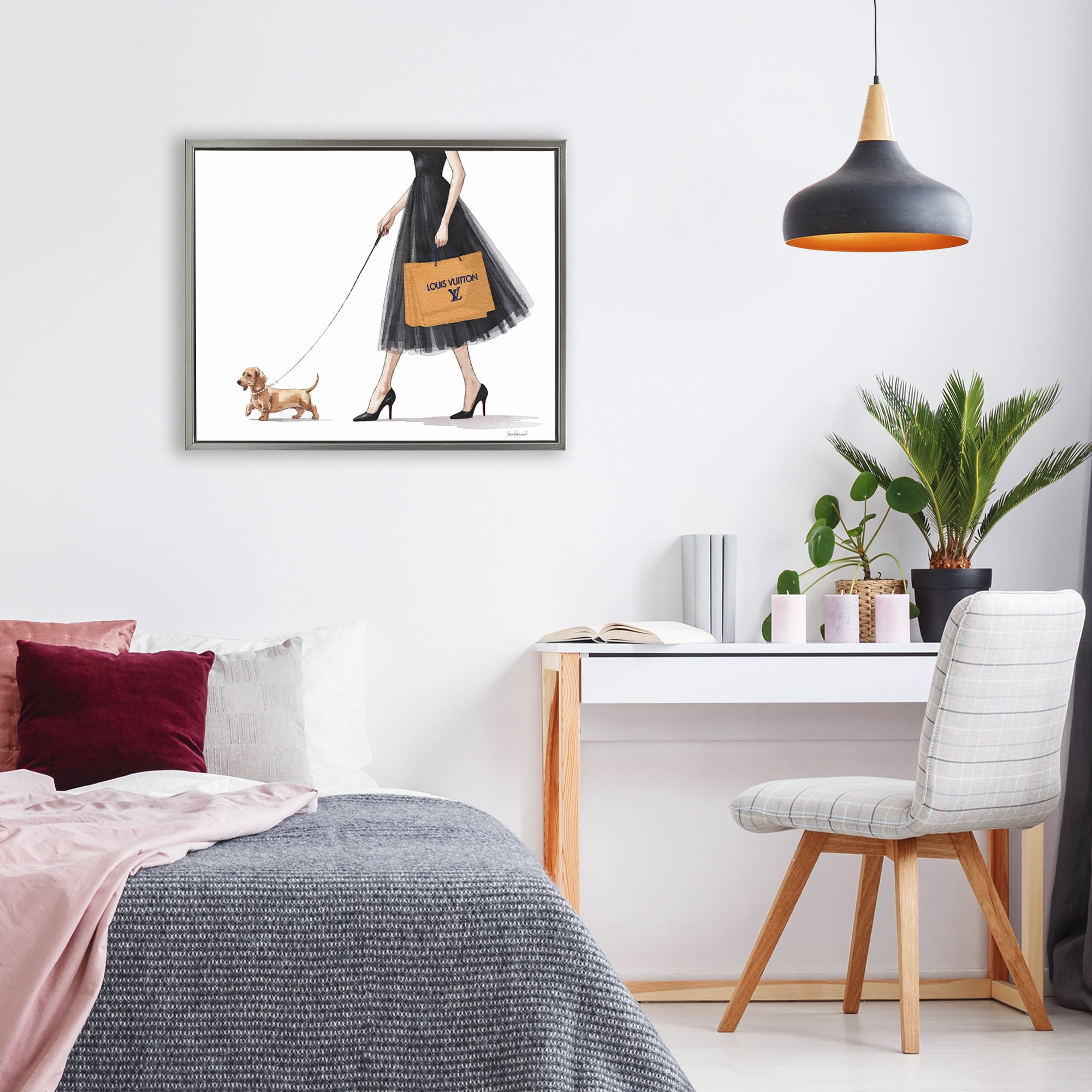 Stupell Industries Fashionable Dog Walking Gray Framed Floater Canvas Wall Art, design by Amanda Greenwood