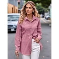 thumbnail image 4 of Womens Casual Collared Blouse Loose Fit Long Sleeve Button Down Seersucker Shirt Tops Pink S, 4 of 7
