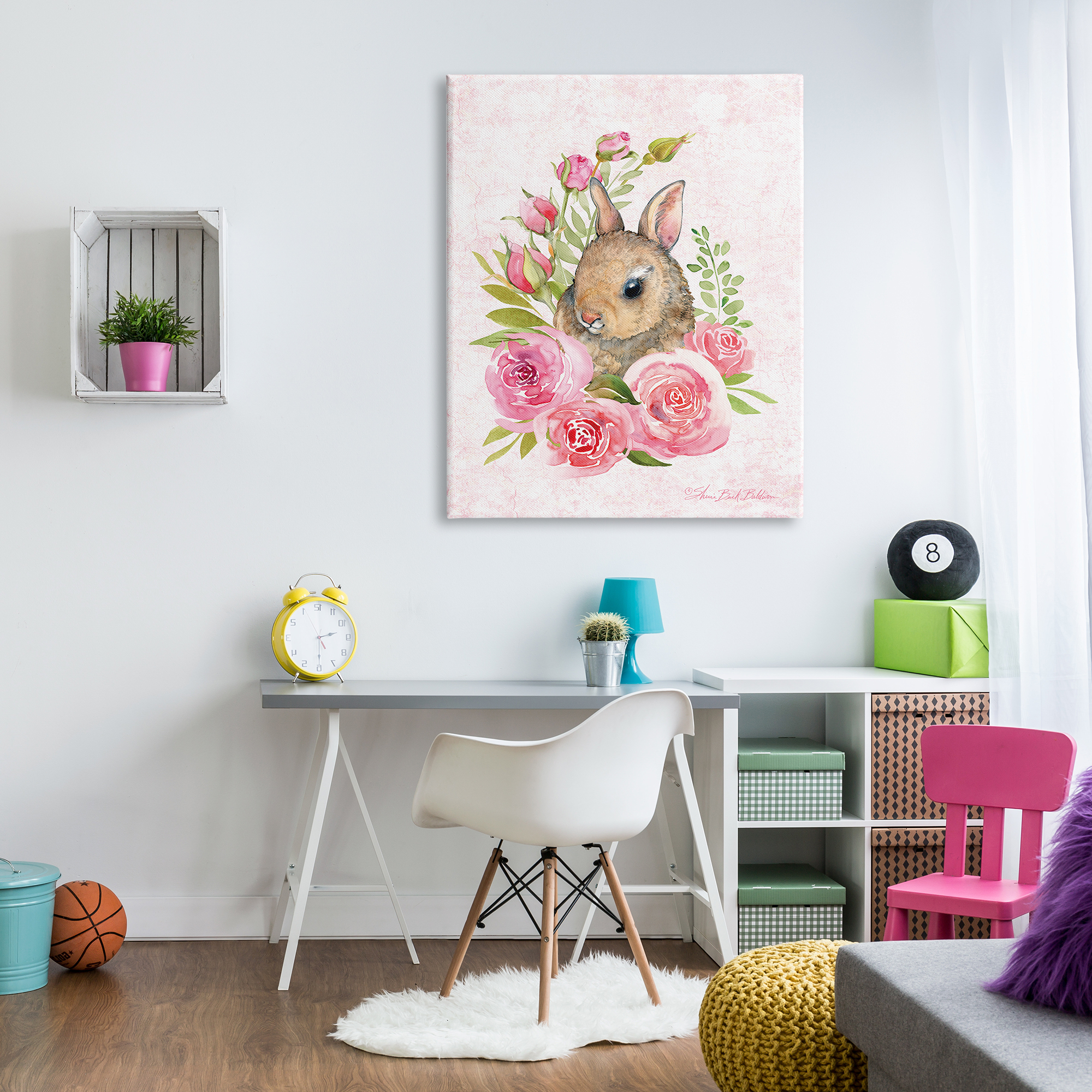 Stupell Industries Cute Bunny Rabbit Pink Blooming Rose Flowers, 36 x 48, Designed by Sherri Buck Baldwin