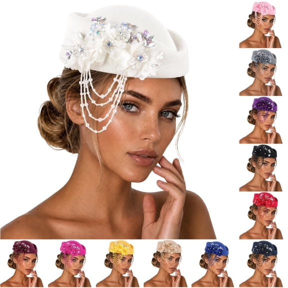 NinXxx Elegant Rhinestone Tassel Beret Hat for Soft Knit Casual Cap White