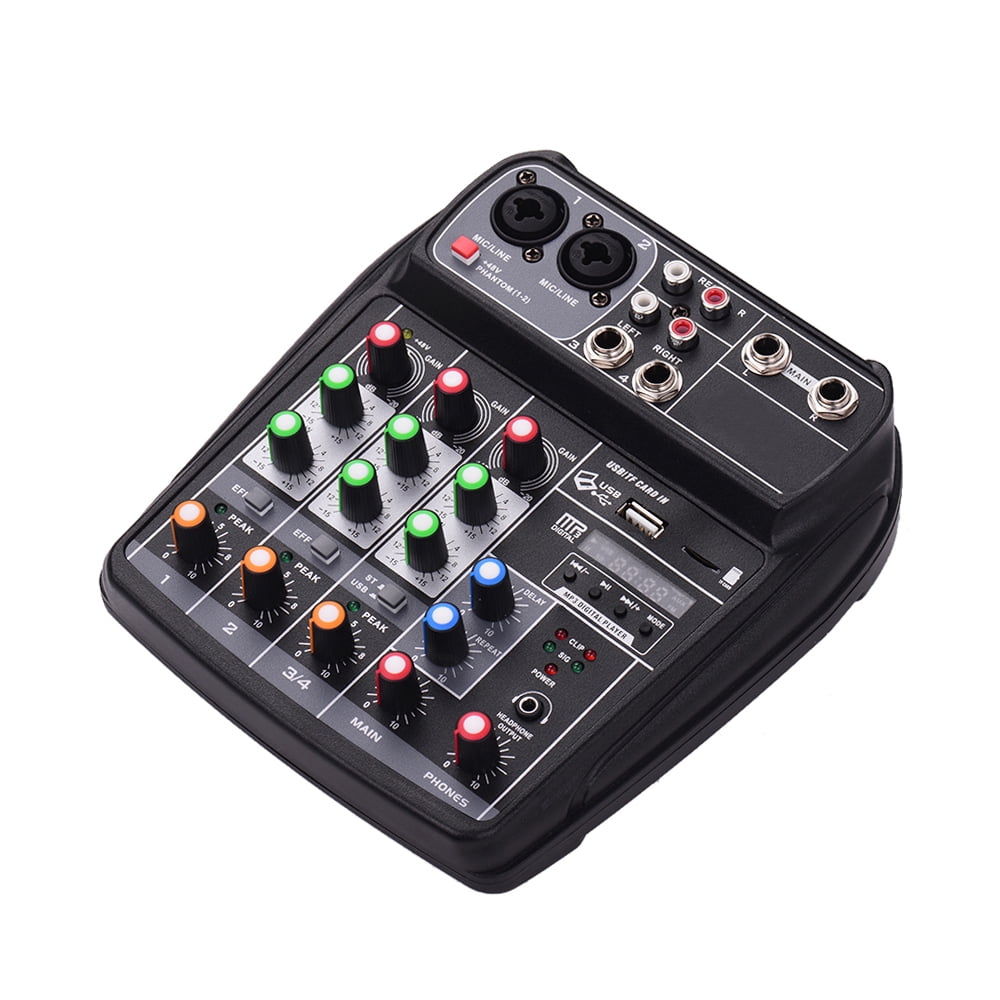 Muslady AI-4 Compact Mixing Console Digital Audio Mixer 4-Channel BT MP3 USB Input +48V Phantom for Recording DJ Network Live Broadcast Karaoke