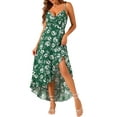 thumbnail image 2 of INSPIRE CHIC Women's 2024 Summer Spaghetti Strap Wrap V Neck Ruffle High Low Hem Sleeveless Floral Dress, 2 of 5