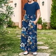 thumbnail image 2 of GERsome Girl's Short Sleeve Dress Patchwork Floral Print Loose Casual Long Maxi Dress with Pockets for 4-14 Years Kids, 2 of 8