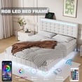 thumbnail image 3 of Full Size Floating Bed Frame With Led Lights And Usb Charging,Modern Upholstered Platform Led Bed Frame,White(Full), 3 of 9