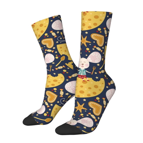 Logiee Mouse Cheese Print Adult Socks for Men & Women,Calf Socks, Ankle Socks,Boots Socks,Breathable Casual Sock,Unisex Crew Socks