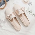 thumbnail image 4 of Women's Bow Flat Mules Comfortable Square Toe Slip on Penny Loafers Ladies Baotou Clogs Half Slides Mules, 4 of 5