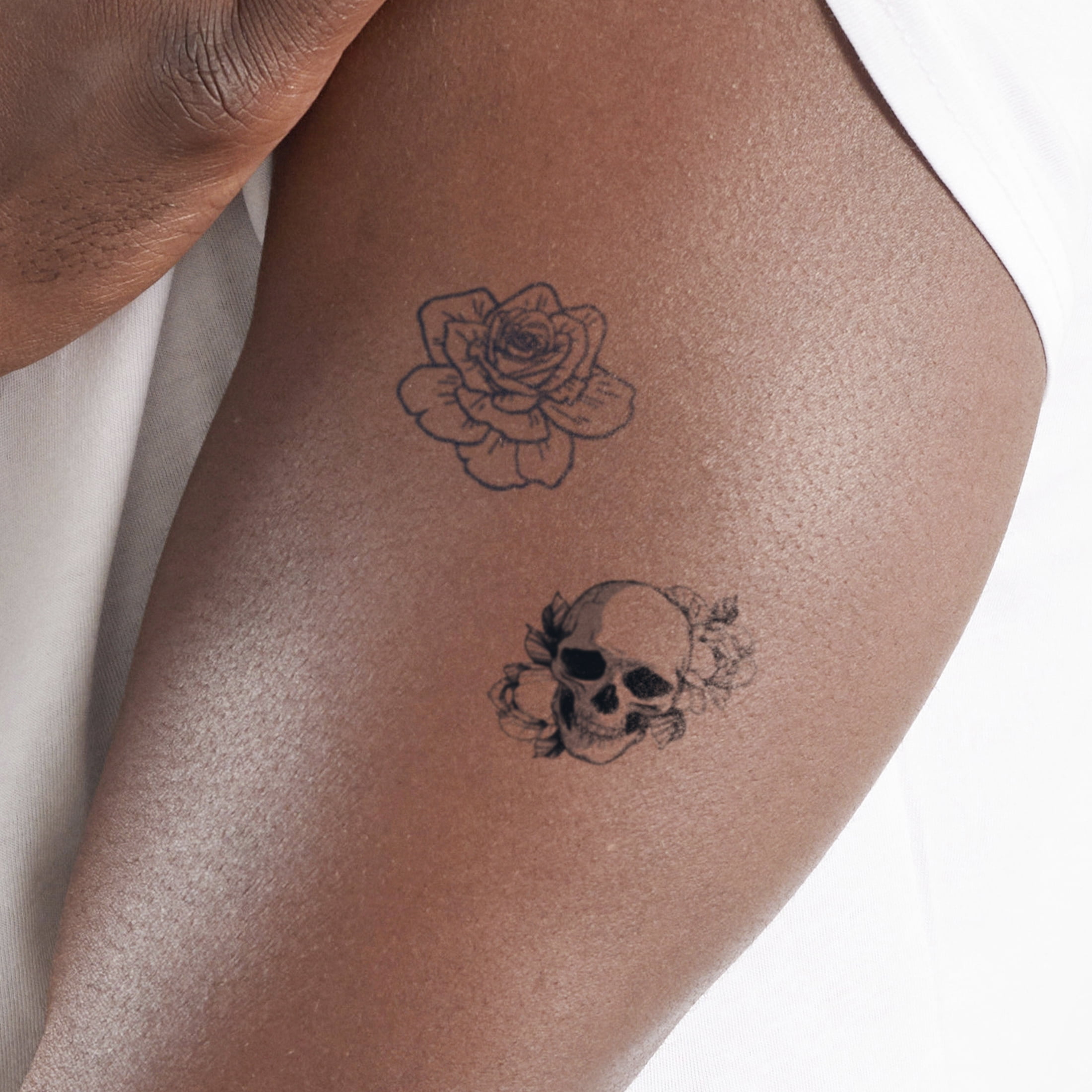 Inkbox Temporary Tattoos, Rose and Skull, Water-Resistant, Perfect for Any Occasion, Black, 2 Pack
