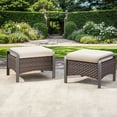 thumbnail image 3 of Gymojoy 2Pcs All Weather Wicker Outdoor Brown Ottoman Steel Frame Patio Footstools with Removable Beige Cushion, 3 of 8