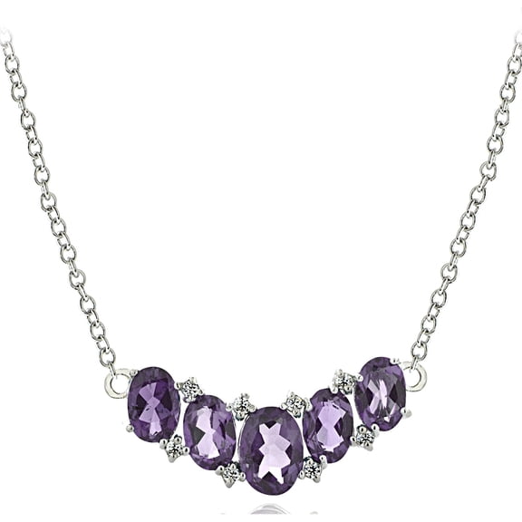 Sterling Silver 2.1ct TGW Amethyst & White Topaz 5-Stone Necklace