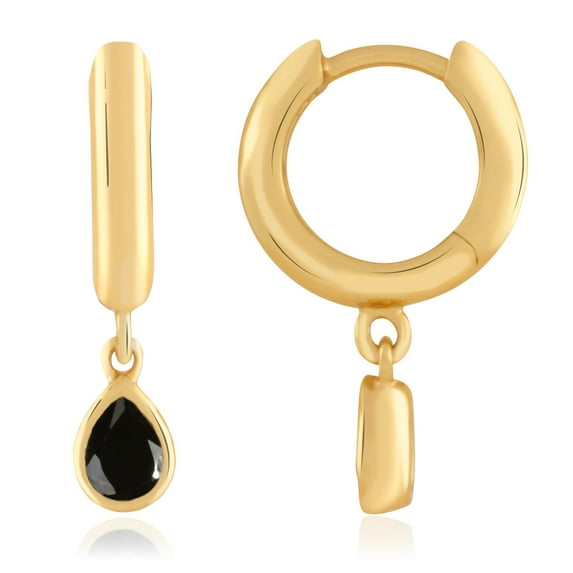 18K Gold Plated Sterling Silver Color CZ Teardrop Huggie Hoop Earrings