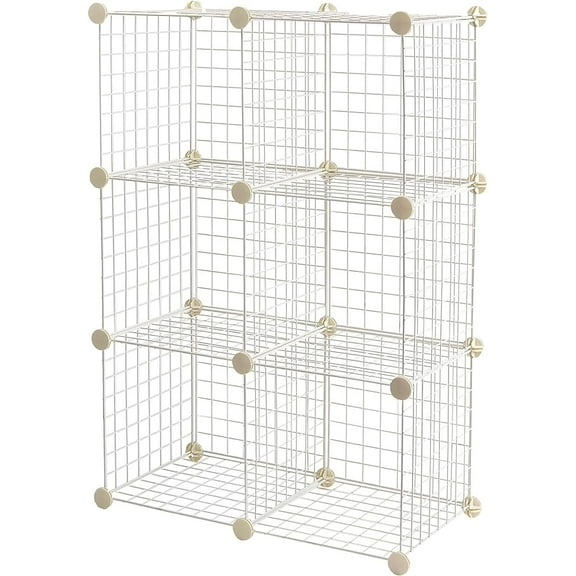 6 Cube Wire Grid Stackable Storage Shelves, 12.6 x 26 x 38 inches, White