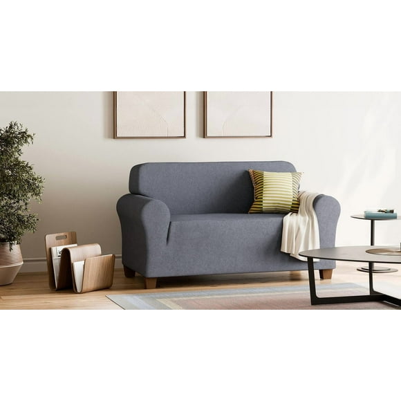 SmartFit Housse de causeuse extensible en chenille en tissu recyclé avec tissu performant, housse de meuble 1 pièce, bleu Housse en tissu