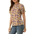 thumbnail image 5 of Allegra K Women's Floral Ruffled Short Sleeve Ruffle Neck Casual Blouses, 5 of 7