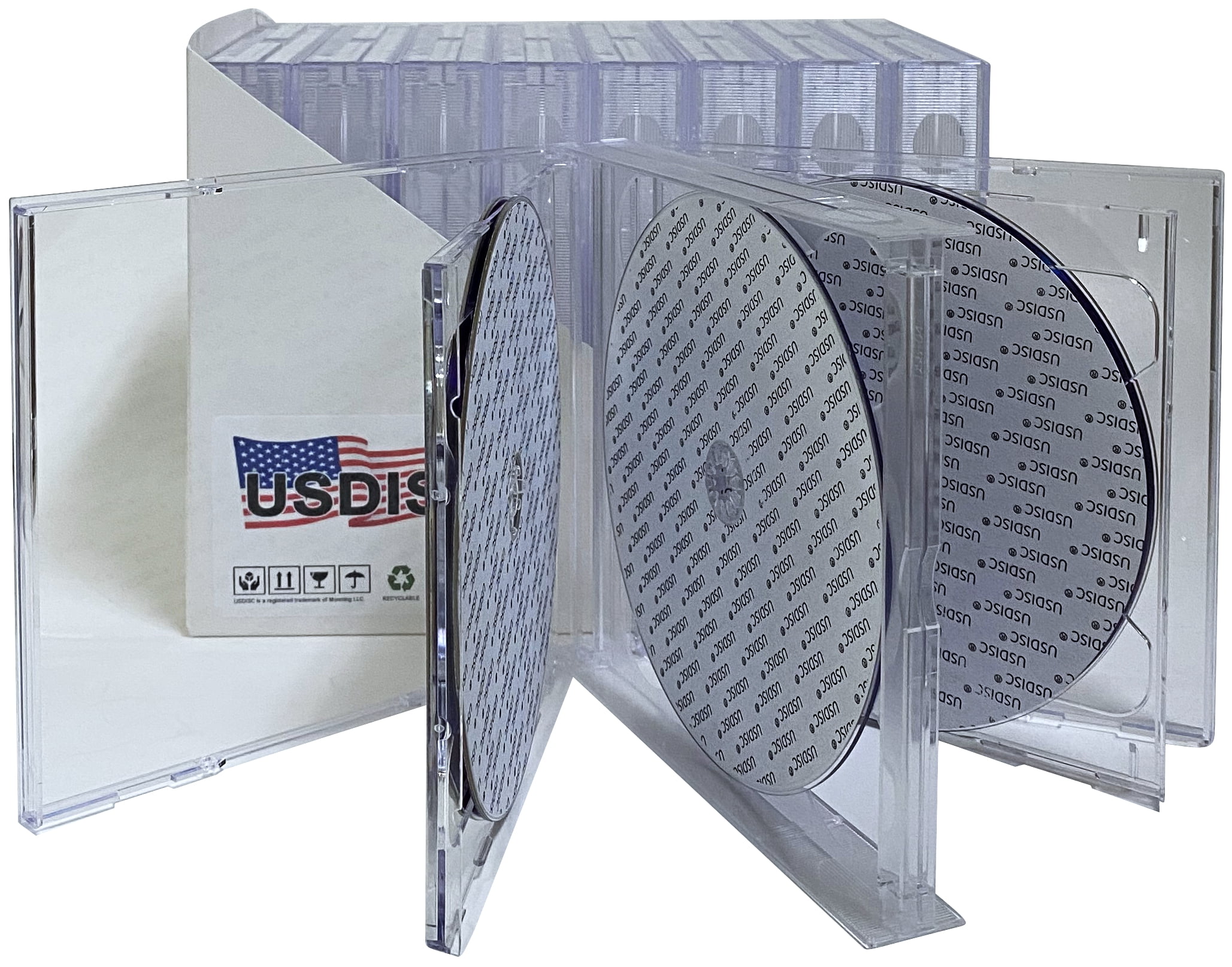 USDISC CD Jewel Cases Chubby 24mm, Quintuple 5 Disc, Clear, Pack Of 10