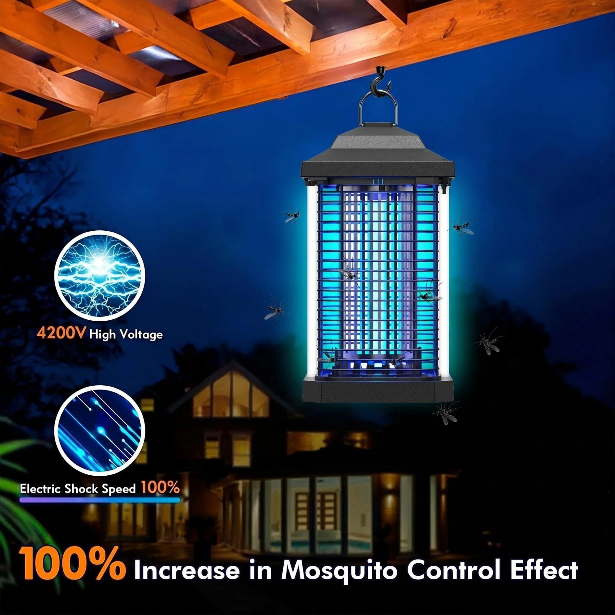 HeartGoods Bug Zapper Outdoor, 15W Power & 4200V Instant Grid Mosquito Repellent, 1/2 Acre Coverage, 3.9 ft Power Cord, Fly Trap for Patio, Backyard, Home
