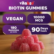 (2 pack) VITABOD Biotin Gummies 10000mcg for Healthy Hair, Skin & Nails Growth Vitamins for Women, Men & Kids - Vegan, Non-GMO, Hair Growth Supplement 180 Gummies