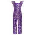 thumbnail image 3 of Runhomal Girl's Square Neck Sparkly Sequined Jumpsuit Wedding Birthday Pageant Romper Long Pants Formal Suit Violet Gold 8, 3 of 5