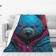thumbnail image 1 of Fotbe Neon Cyberpunk Blue Bear Manta de Franela Acolchonada con Estampado, Súper Suave y Esponjosa, Extra Grande para Sofá, Cama, Uso Todo el Año-80"x60", 1 of 7