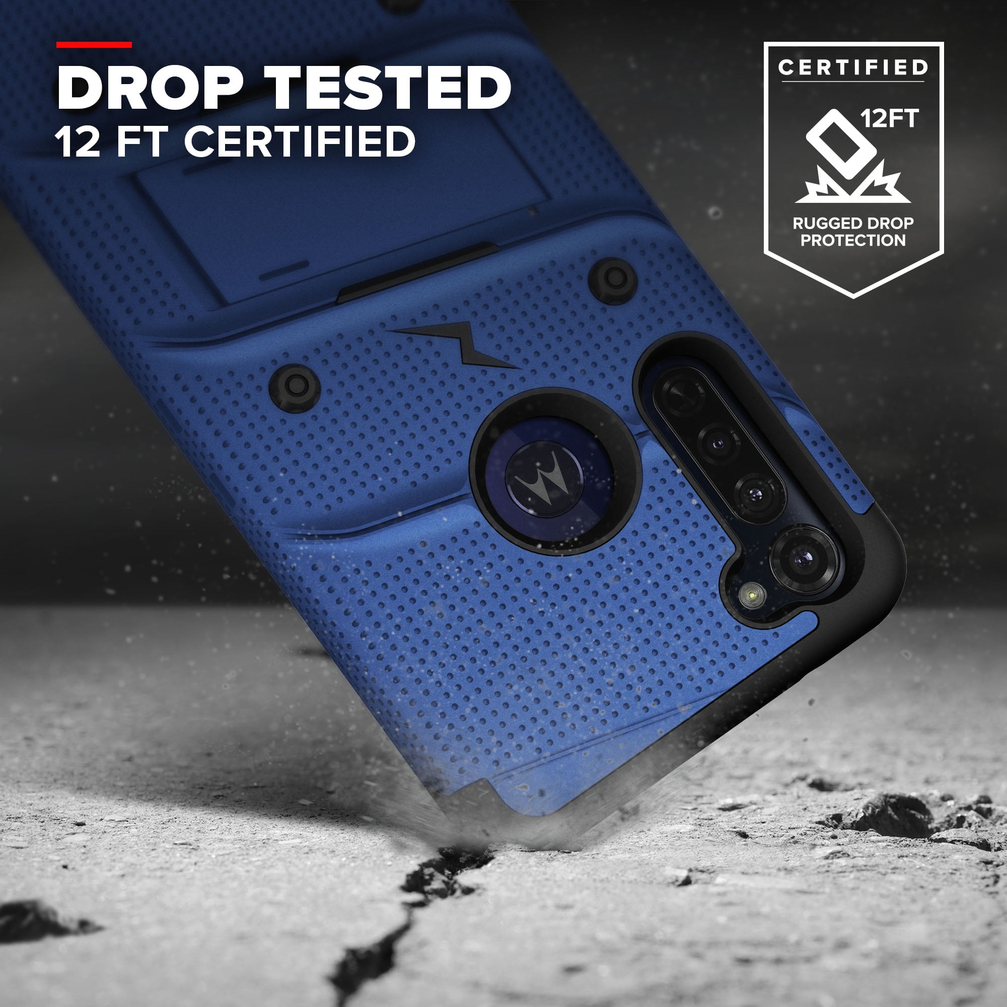 Zizo Bolt Series for Moto G Stylus (2020) Case with Screen Protector Kickstand Holster Lanyard - Blue & Black