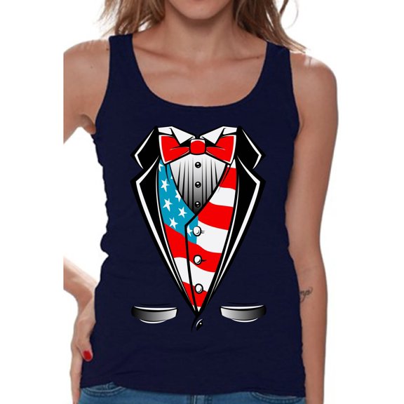 Awkward Styles Women's Tuxedo American Flag Graphic Tank Tops USA Patriotic