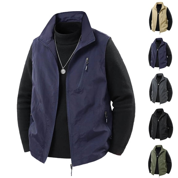 Mens Sleeveless Softshell Vest Waterproof Windproof Jacket Full Zip Outerwear Golf Vest with Muti Zipper Pockets Big and Tall Size XS-3XL Khaki
