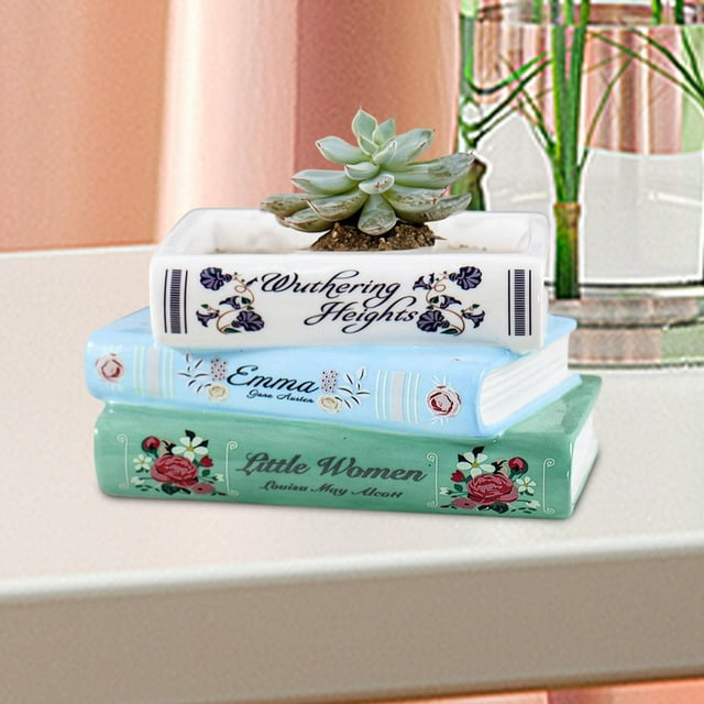 Planta en maceta,Maceta de cerámica para suculentas,Maceta con forma de libro,cactus,jarrón,bandeja,pequeño,lindo,contenedor de regalo soporte artesanía decoración decoración,Figura