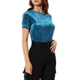 thumbnail image 4 of INSPIRE CHIC Chemise de Fête en Velours pour Femmes Col Rond Manches Courtes T-Shirt Décontracté TP Bleu, 4 of 7