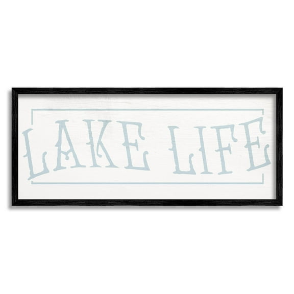 Lake Life Woodsy Cabin Sign Typography Graphic Art Black Framed Art Print Wall Art